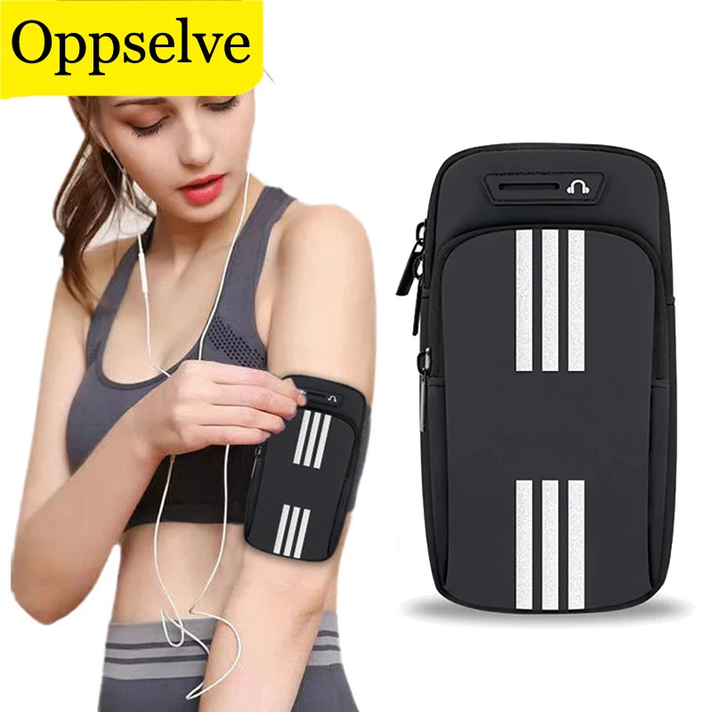 New Reflective Stripe Armband Bag For iPhone 15 14 13 12 Pro Max 15 Plus Elastic Zipper Running Sports Arm Mobile Phone Pouch