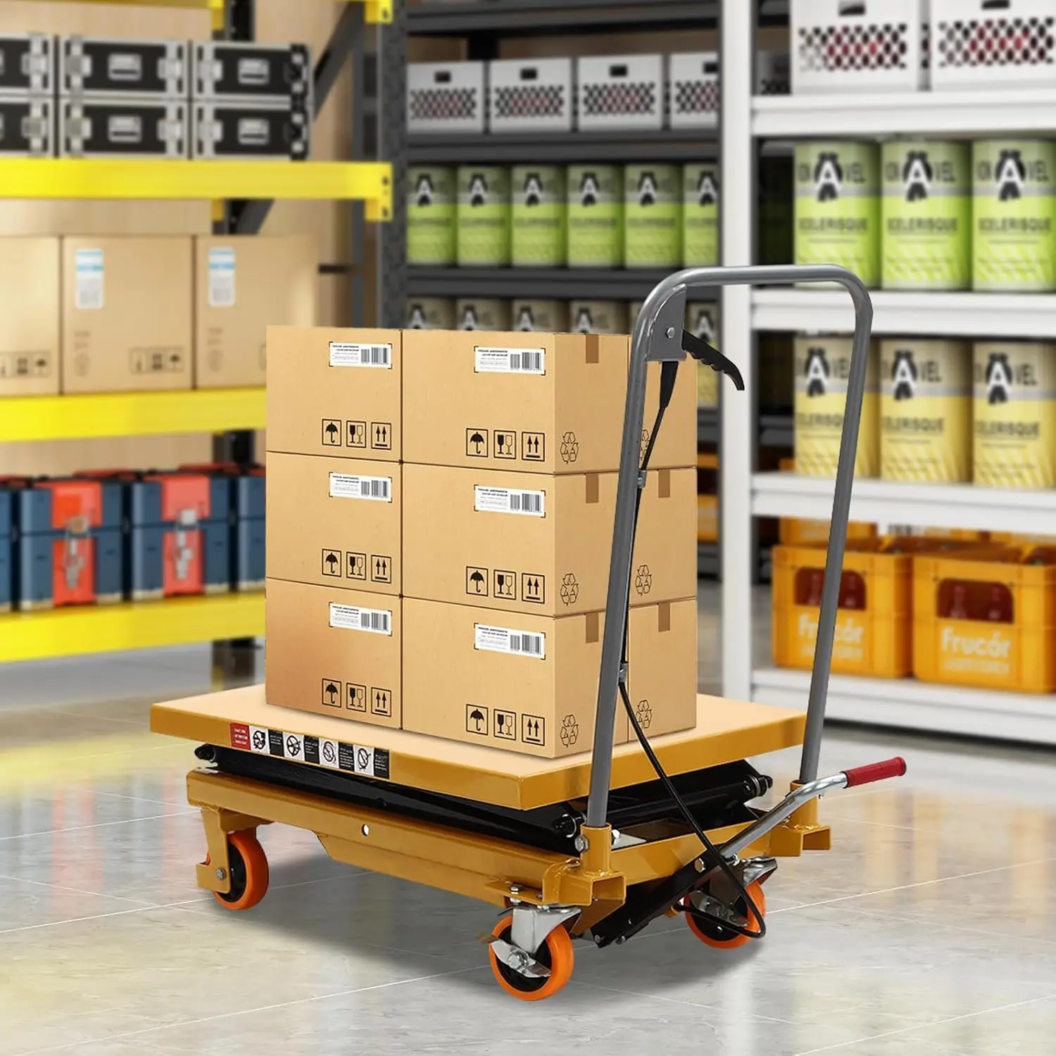 

770LBS Hydraulic Lift Table Cart, 51" Lifting Height Hydraulic Material Lift Pallet Truck with 4 Locking Wheels