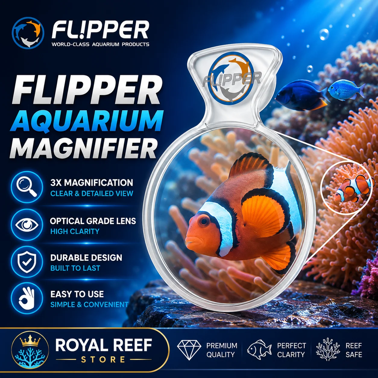 

Flipper DeepSee Glass Acrylic Freshwater Saltwater Fish Tank Clear 4" and 5" Standard Max Magnified Magnetic Aquarium Viewer