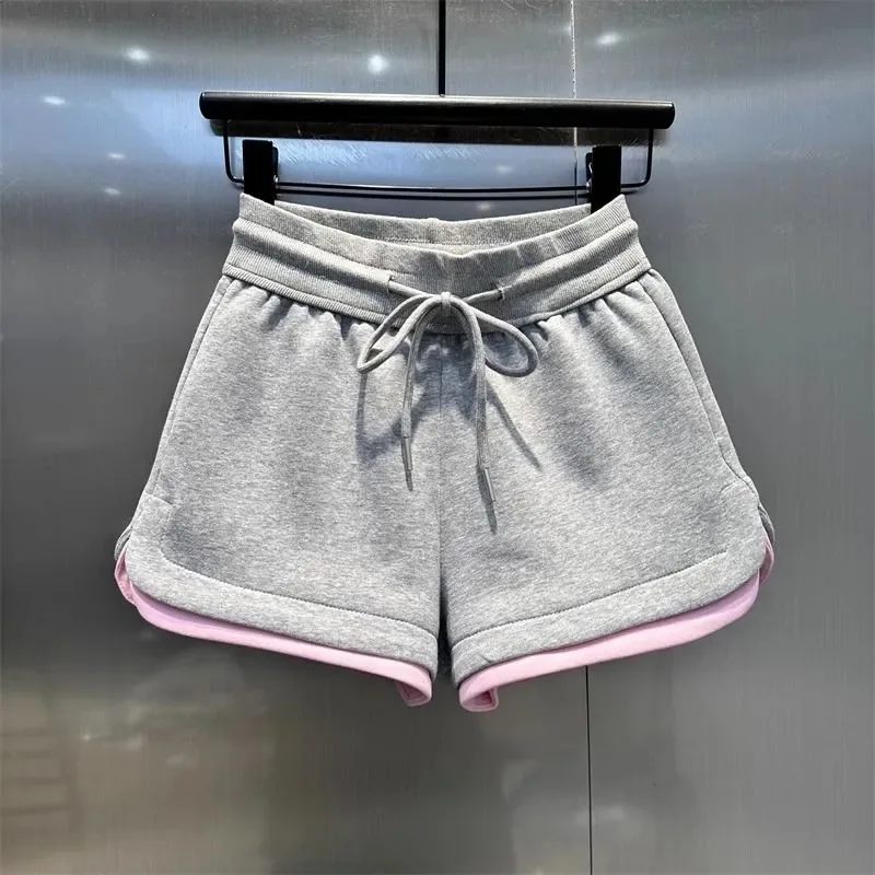 Women's New Stitched Elastic High Waist Pocket Fashion Solid Color Loose Versatile Casual Shorts