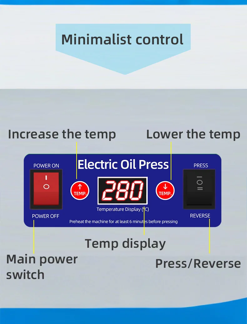 Upgraded Oil Press Machine with Smart Temperature Control, Stainless Steel Home Oil Extractor for Peanut Sesame, Small Commercia