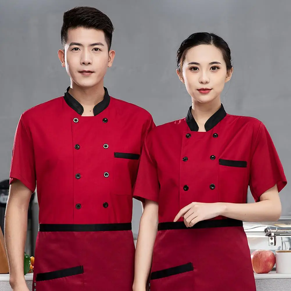 Unisex Kitchen Chef Uniform Bakery Food Service Cook Mesh Back camicia a maniche corte traspirante doppio petto Chef Jacket Clothes