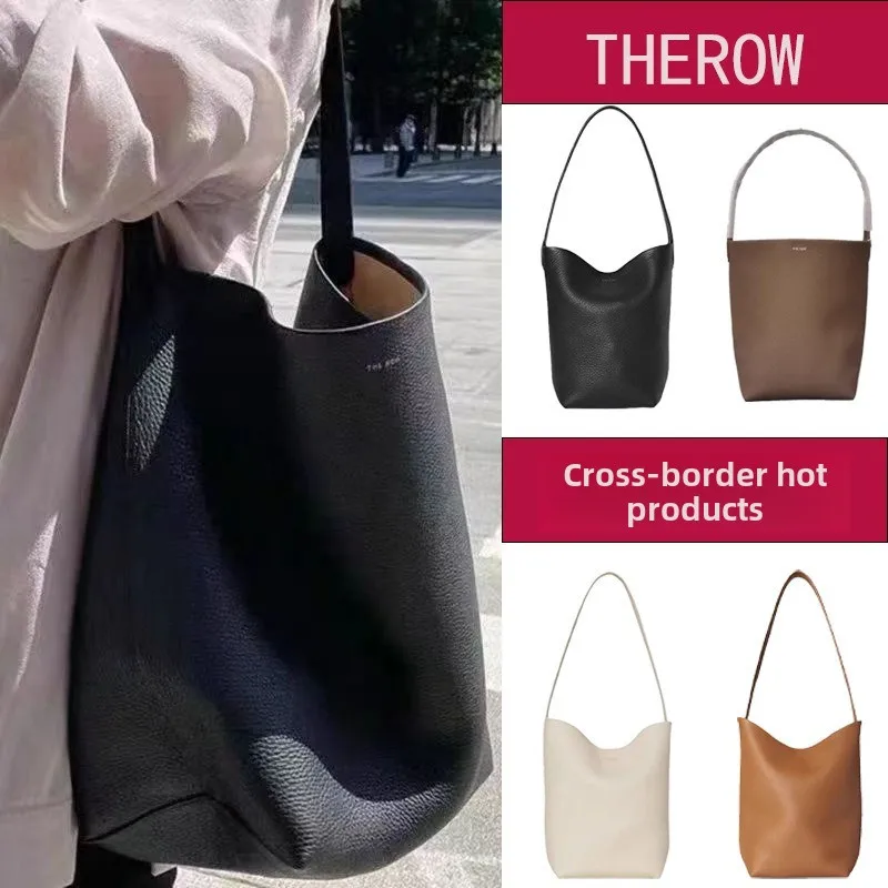 The Row new bucket bag leather women's bag lychee patterned cowhide women's single shoulder large capacity commuting tote bag