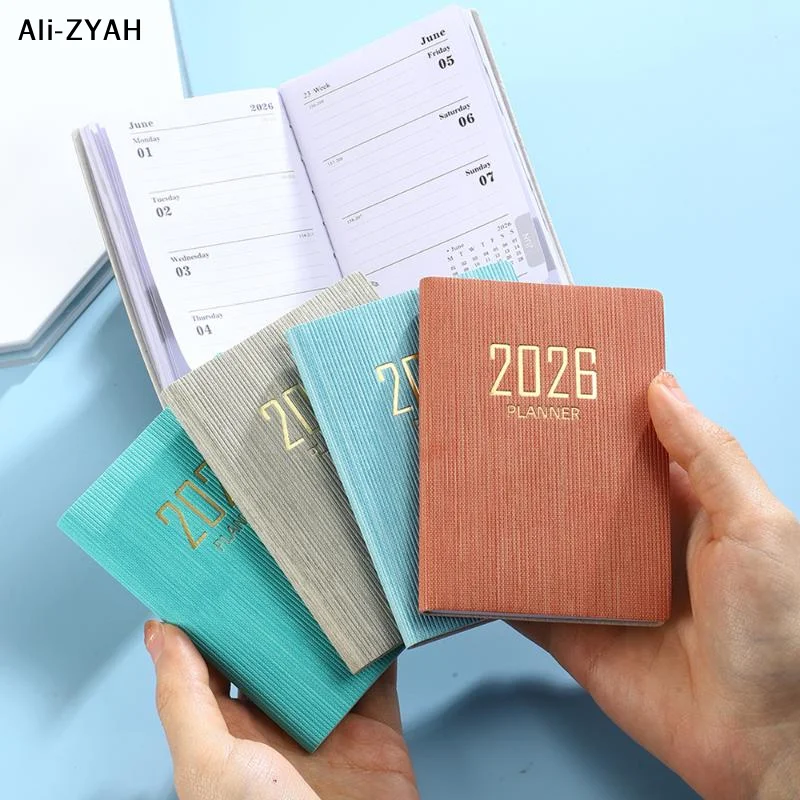 【Zy】A7 2026 Agenda en inglés, mini agenda diaria portátil de bolsillo, 60 hojas, 120 páginas, calendario semanal delgado, diario, agenda