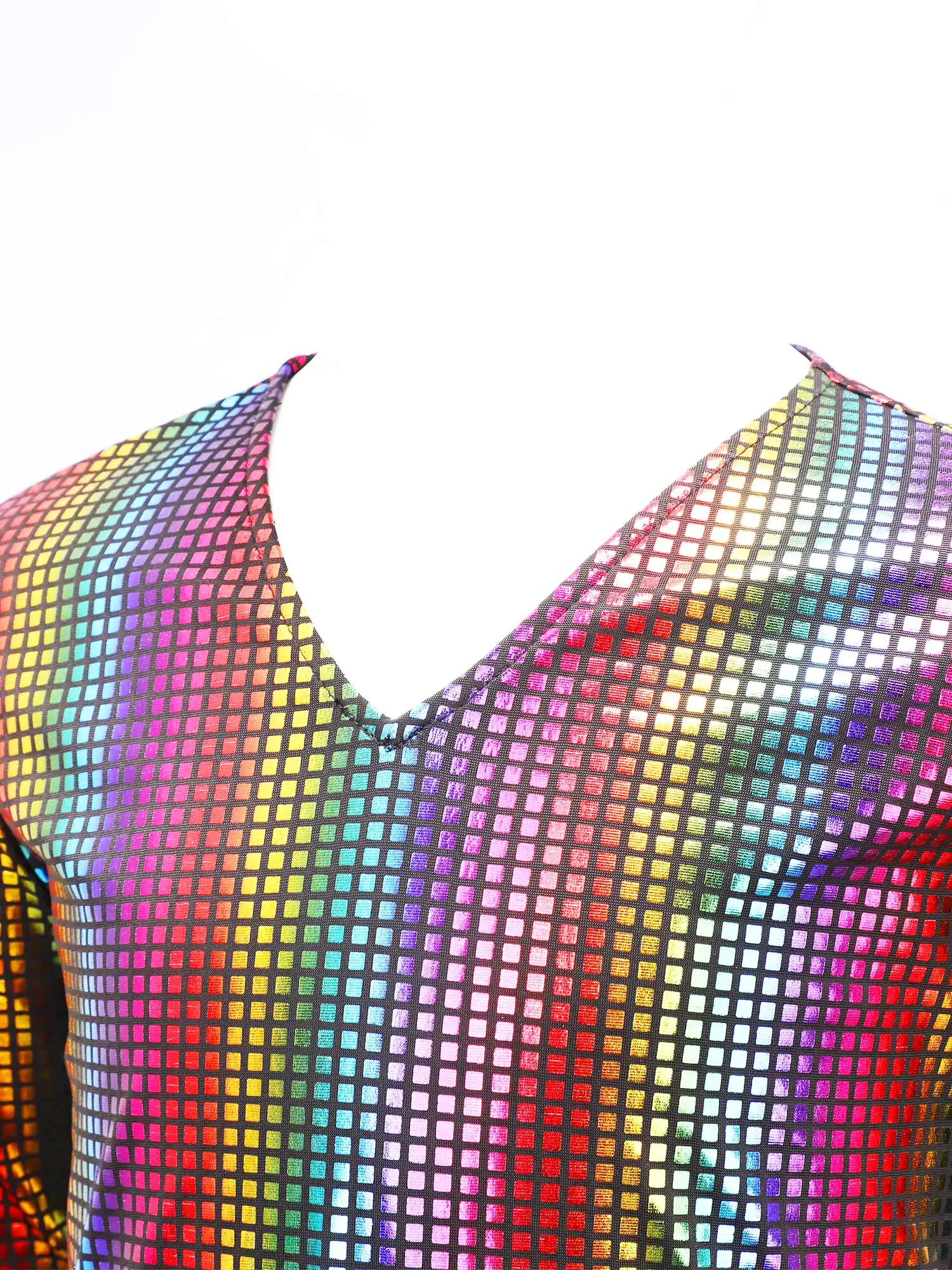 ชุดเดรสแสดงการแสดงแนวละติน ดิสโก้ แจ๊ส ยุค 70 สำหรับเด็กผู้หญิง คอวี แขนยาวทรงกระดิ่ง กระโปรงทรงเอไลน์ สำหรับงานปาร์ตี้ฮาโลวีน