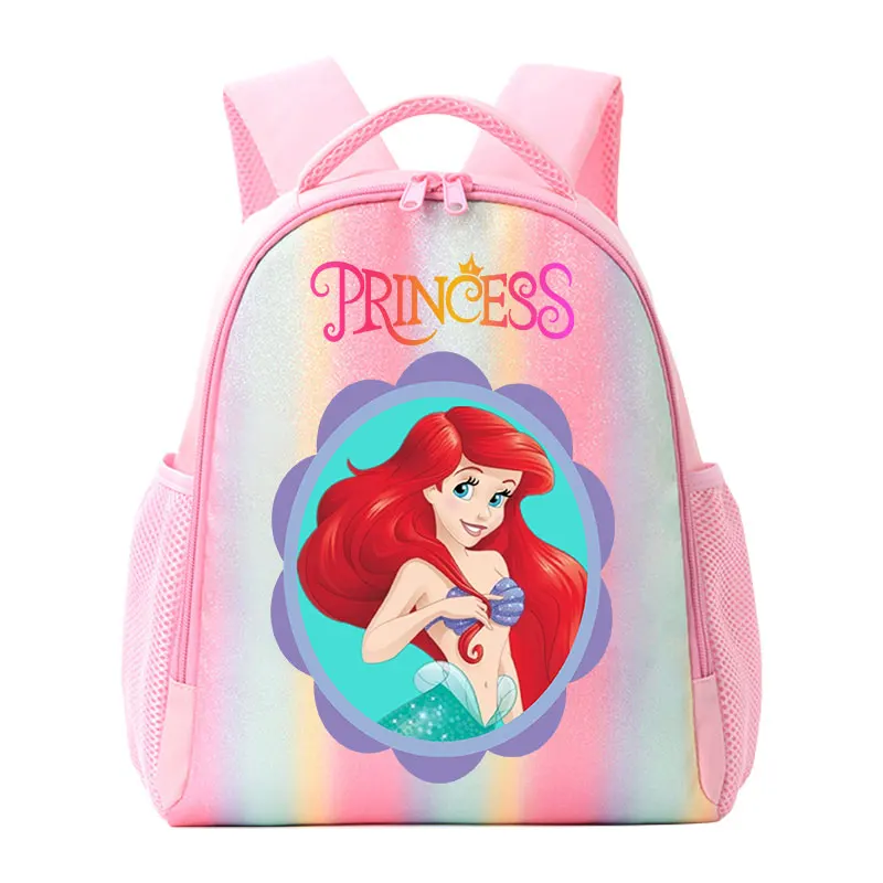 Prinzessinnen-Regenbogen-Rucksack Mädchen-Tasche Klassischer Rucksack Elsa Ariel Schultasche Regenbogen Rosa Pailletten-Rucksack Cartoon-Prinzessinnen-Charakter