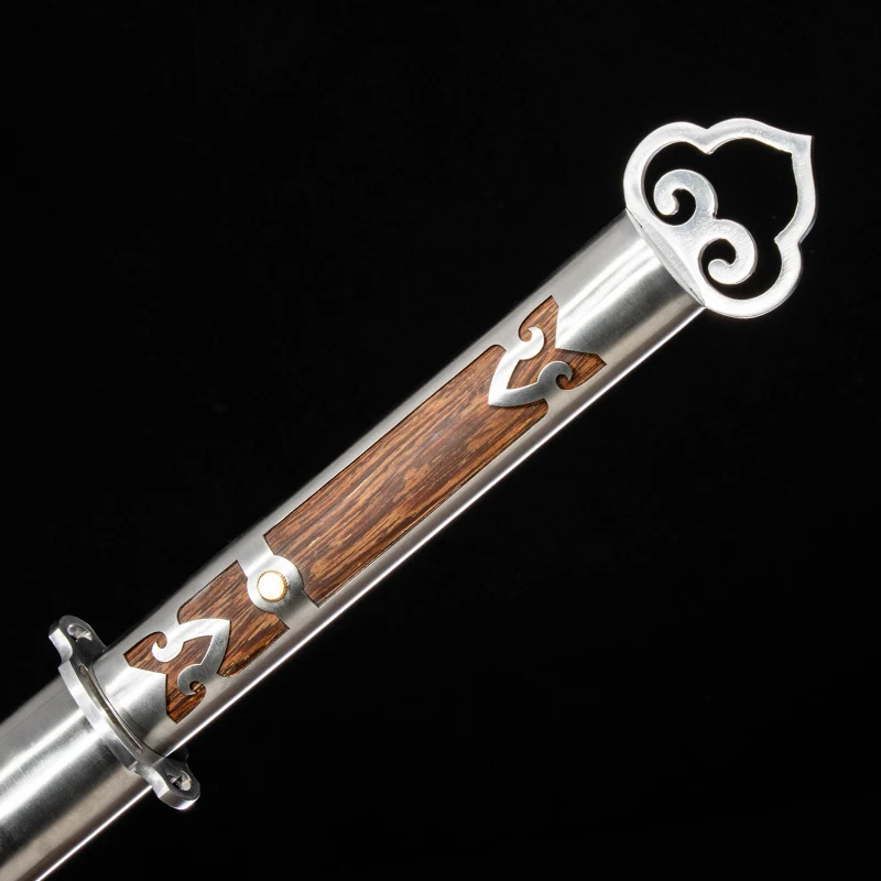 Chinese Ring Head Tang Sword High Manganese Steel Two Groove Blade Training Catana Handmade Full Size Rose Wood Sheath Katana - view 5