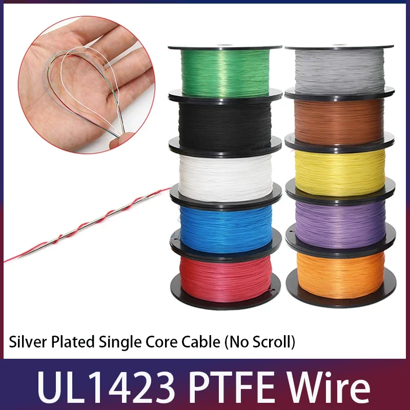 5M UL1423 PTFE Wire Silver Plated Single Core Cable (No Scroll) Micro Fine High Temperature Electronic DIY Single Core Cable