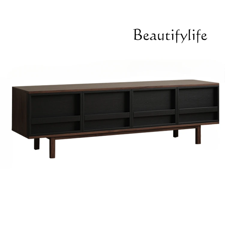 

Black walnut TV cabinet, black minimalist creative living room wall storage multi-functional storage cabinet