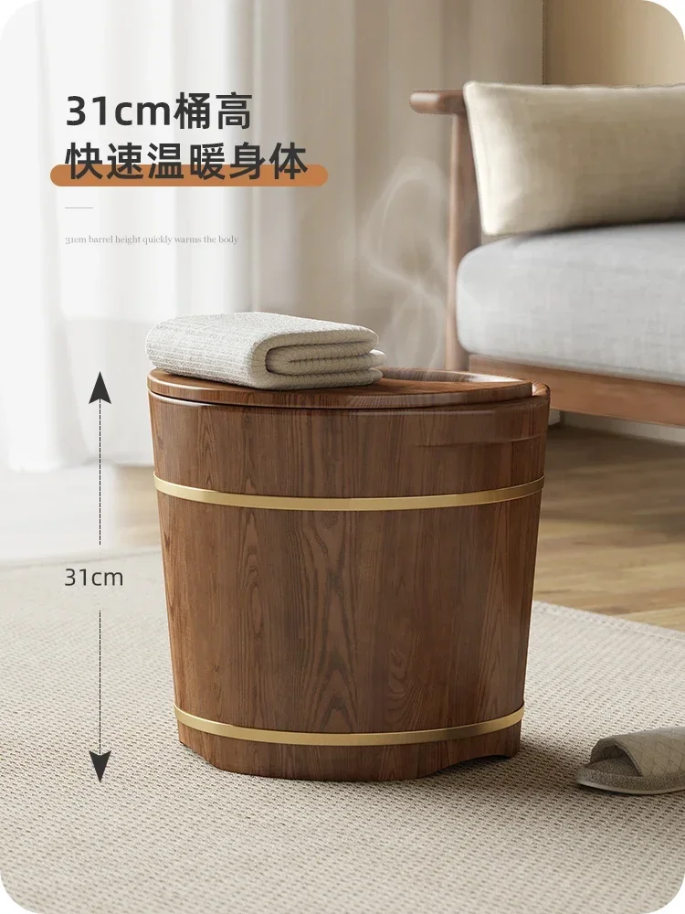 Solid wood foot soaking bucket, white wax, health foot bath bucket, wooden foot wash basin