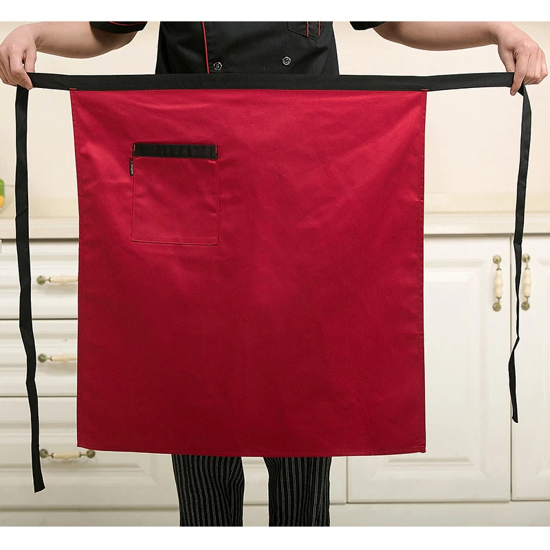 Restaurant Men Chef Half Body Apron Double Pocket Cooking Pinafore Bakery Women Waiter Color Matching Work Apron Adjustable