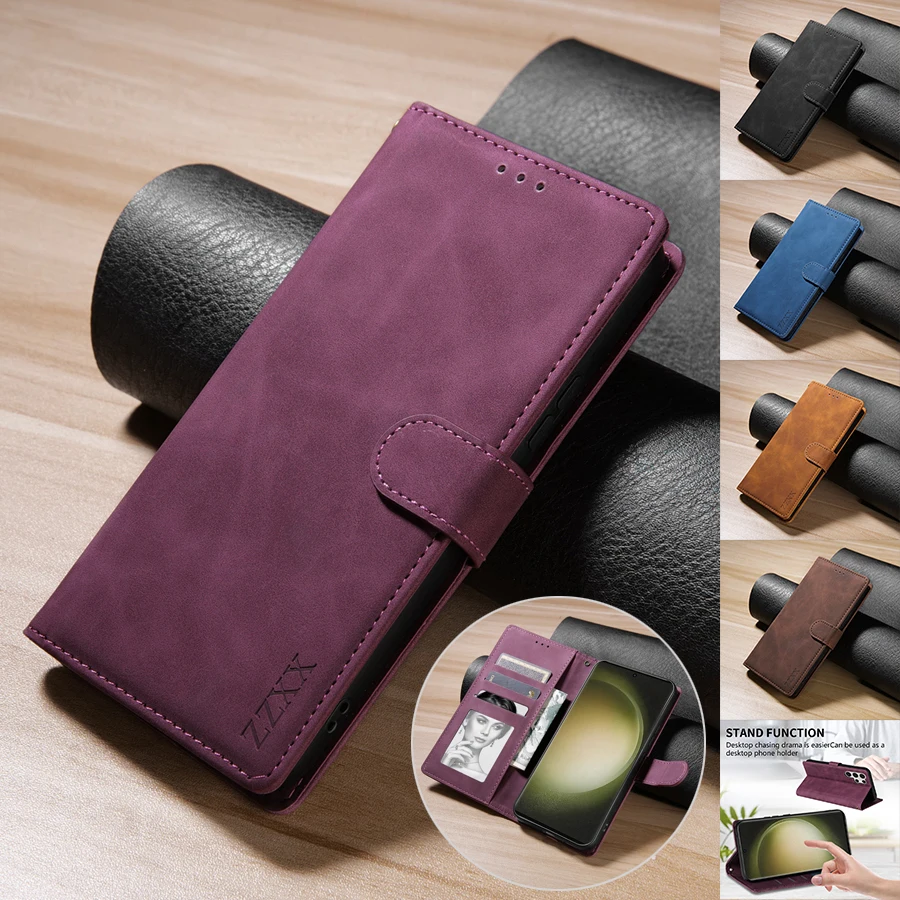 

High-quality Wallet Skin-friendly Card Slot Stand Magnetic Flip PU Leather Case For Samsung Galaxy S24 Ultra S24 Plus S24 A15 Co