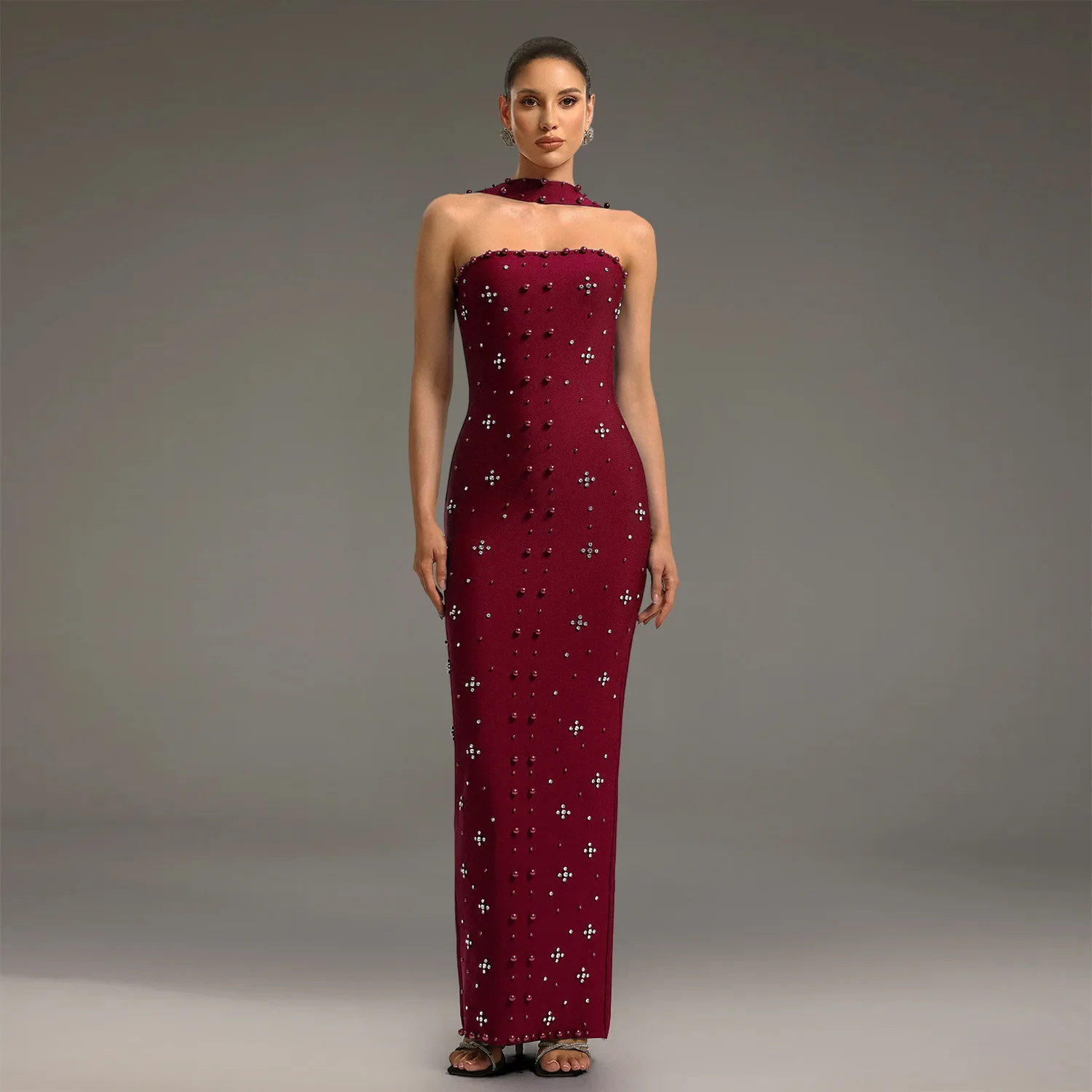 

Женское сексуальное блестящее платье-халтер без спинки с жемчугом и стразами, облегающее бандажное платье, элегантное вечернее платье для вечеринок, роскошное платье в стиле знаменитостей 2026