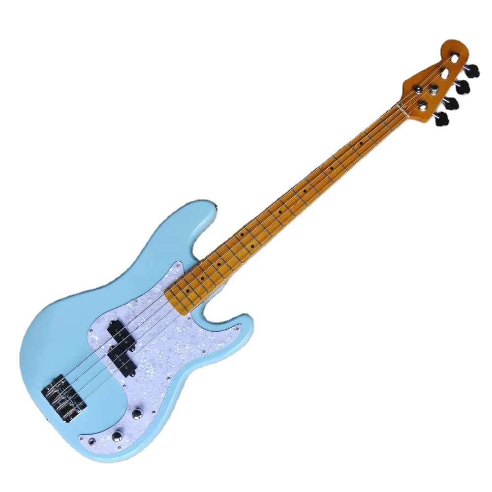 Flyoung Light Blue Electric Bass Guitar with 4 Strings,Custom Made