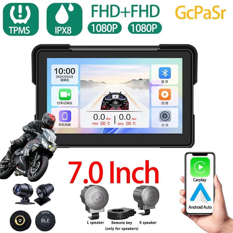 

Motorcycle Carplay Water Proof WiFi Wireless Android-Auto DVR Monitor Dash Camera GPS Navigation TPMS Bluetooth