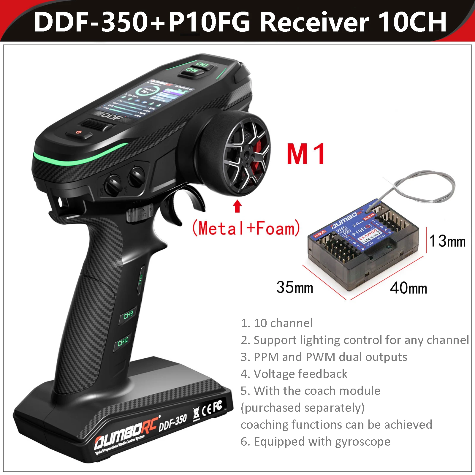 DUMBORC DDF-350 2.4GHZ HD Nadajnik Ekranowy Pilot Zdalnego Sterowania z Odbiornikiem 4/6/10 Kanałowy do Modelu Samochodu RC Łodzi Czołgu Samolotu