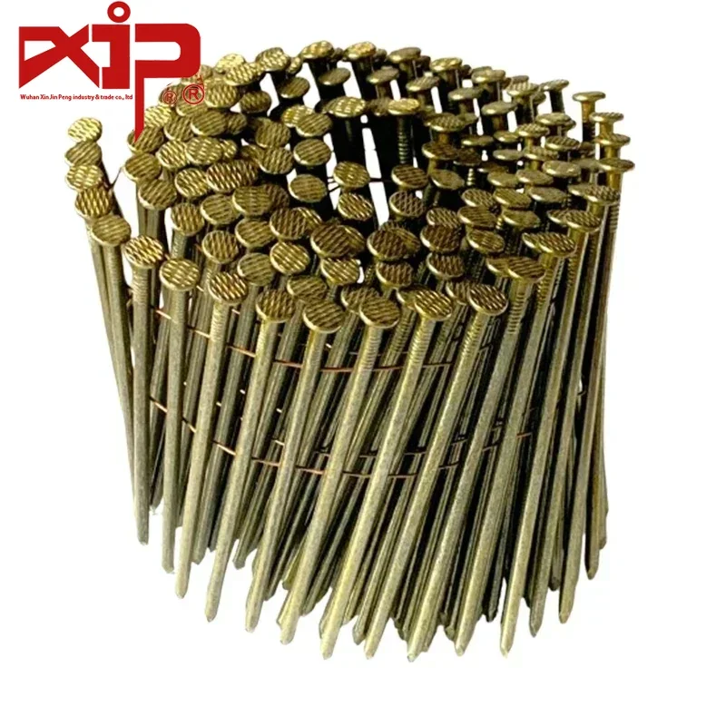 XJP 120mm Painted Coil Nail 15 Degree Q235 Iron Wire OEM Yellow Silver Green Coating Smooth Shank Wooden Coil Nail Pallets