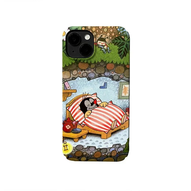 INS Cartoon Forest Sleeping Mole Case for IPhone 16 15 13 Pro Max 12 11 Pro Plus 12 13 Mini Shockproof Ultra Thin Hard PC Cover