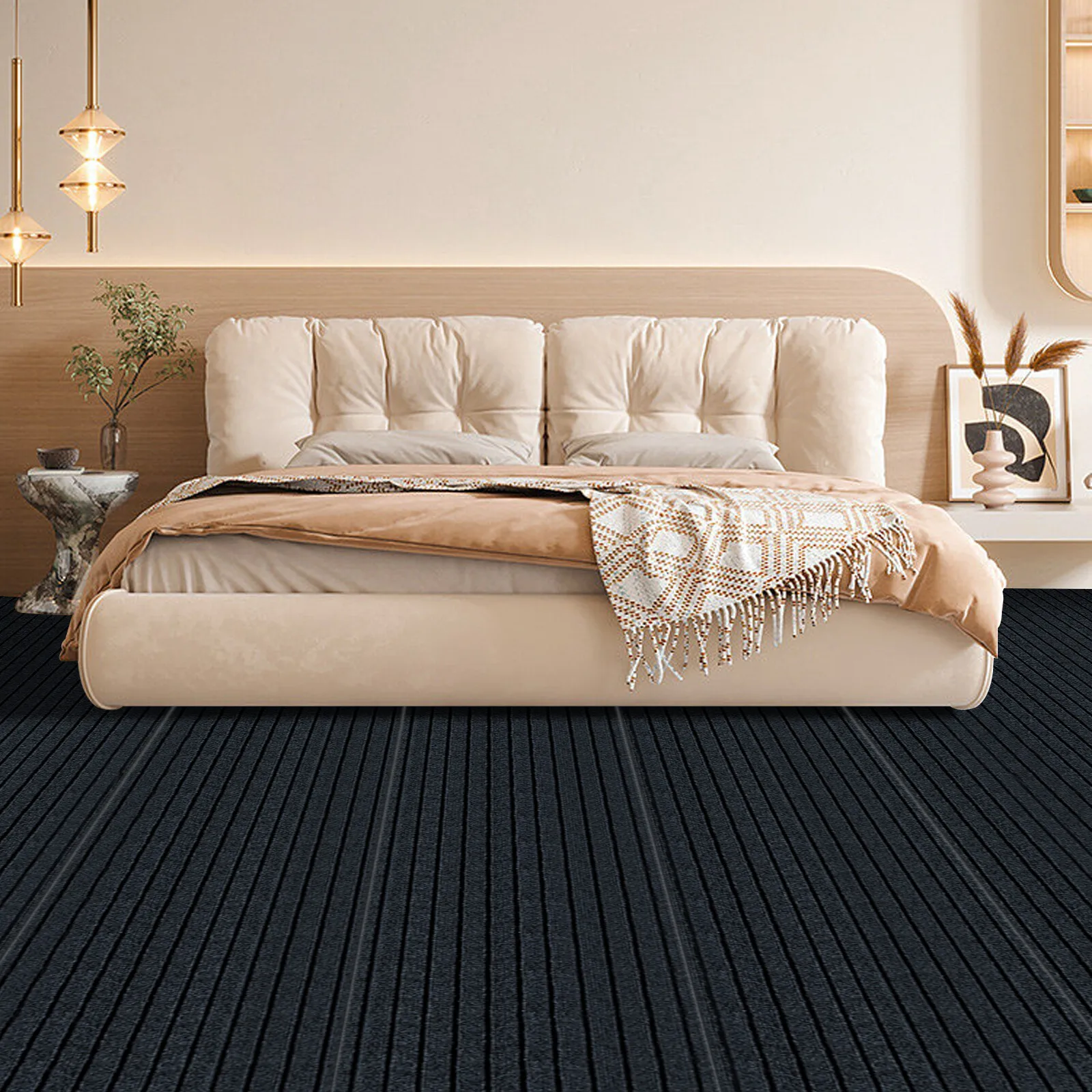 

20ft Non-Slip Stair Runner Carpet Black Grey Modern Design Indoor Hallway Floor Protector TPR Backing Waterproof Wear-Resistant