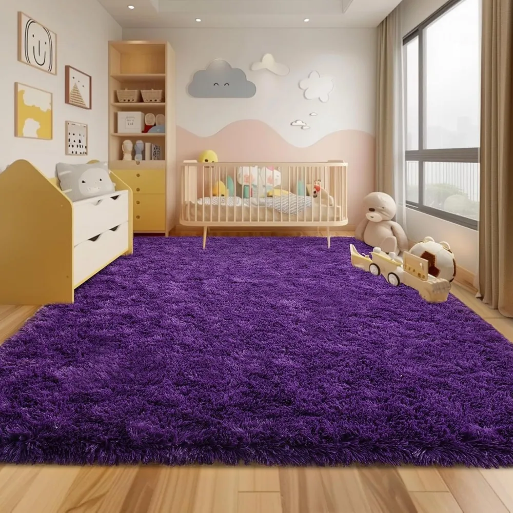 9x12 tapetes grandes para sala de estar, tapete grande roxo ultra macio para quarto berçário, tapete de pelúcia fofo moderno para crianças