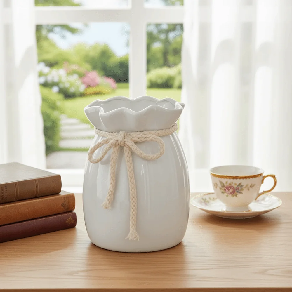 Unique Style Lucky Bag Shape Ceramic Vase Bohemian Nordic Flowerpot Modern Creative Flower Vase Desktop Decor
