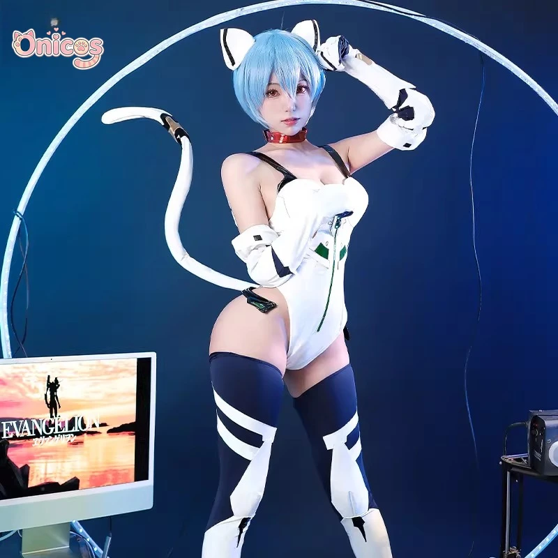 Ayanami Rei Cat Ear Anime Cosplay Costume  Sexy and spicy girl style High fork tight fitting jumpsuit Onicos view 5