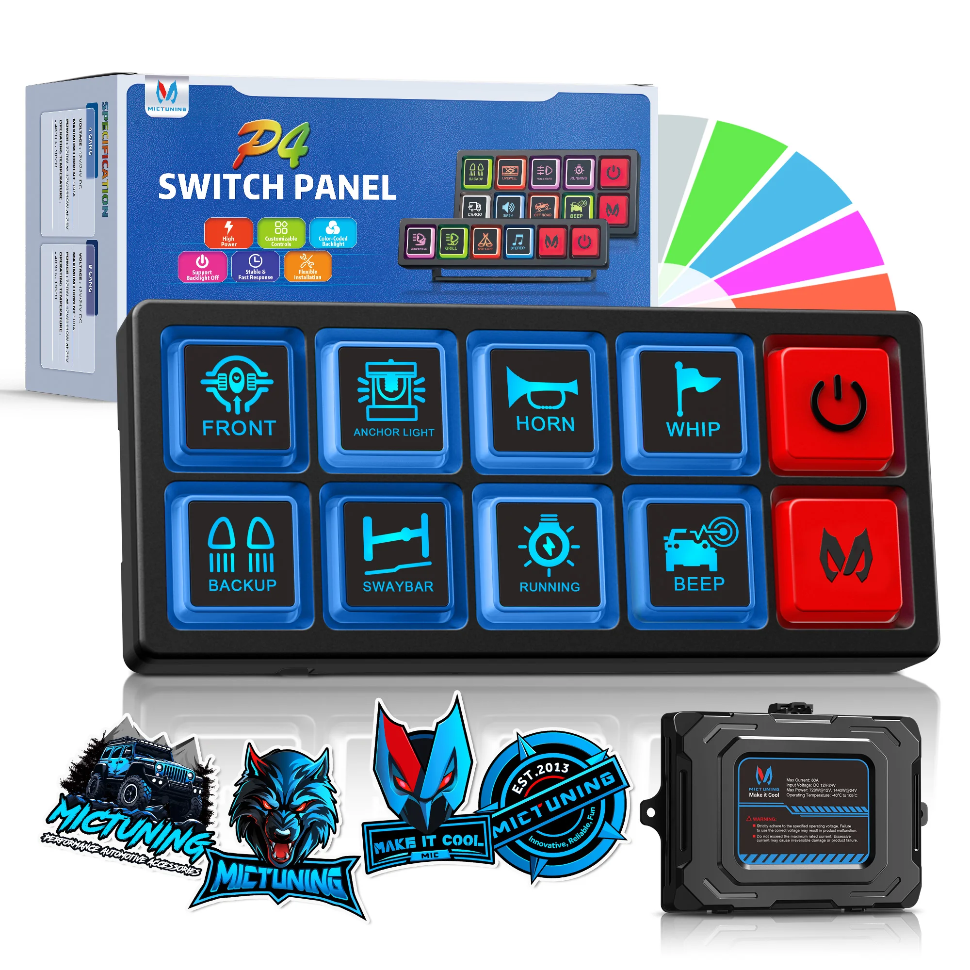Mictuning 8 Gang Switch Panel Universal Circuit Control Relay System Toggle On-Off Touch Pod  for Car Truck Offroad ATV SUV