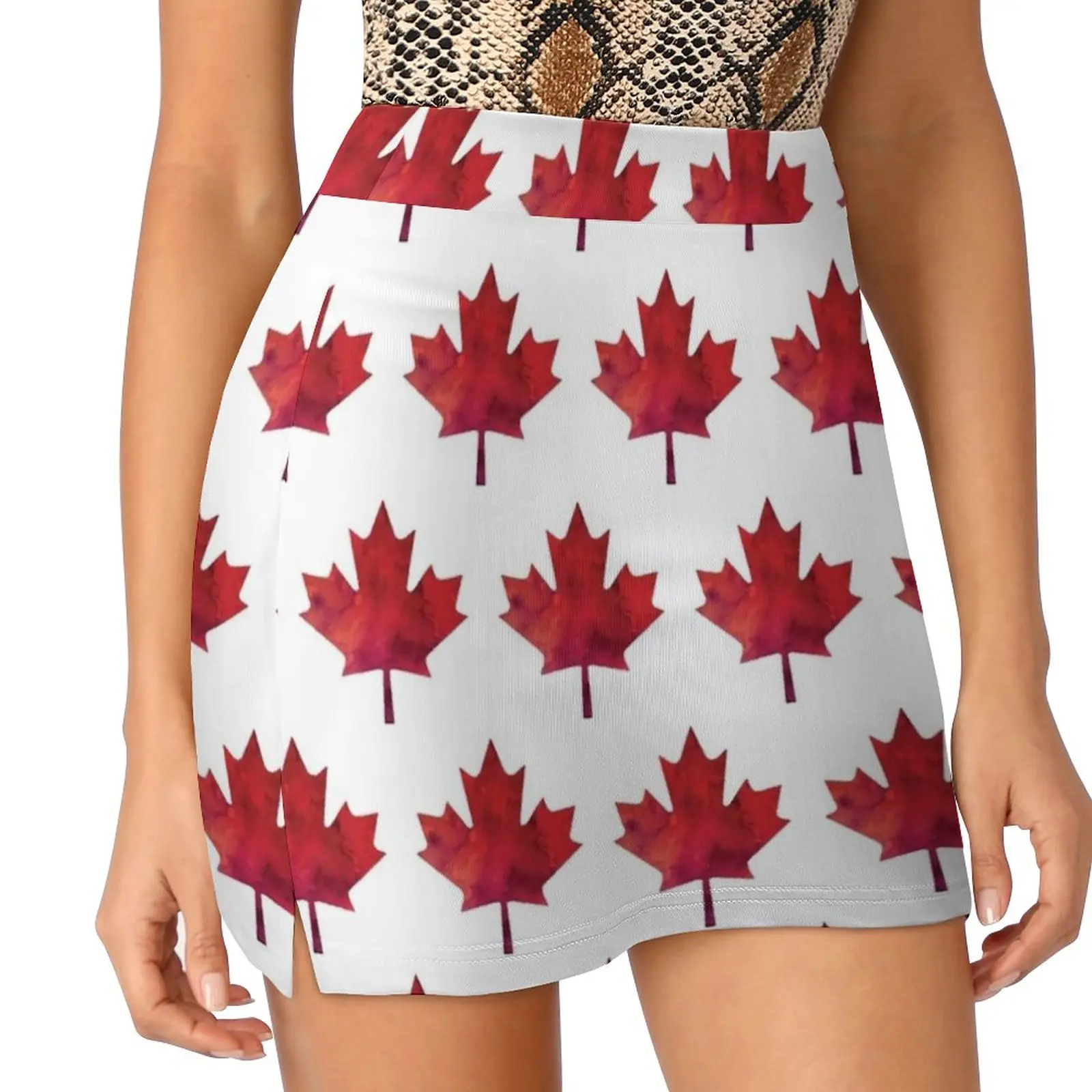 Canada Day Watercolour Maple Leaf Pattern Women's skirt Sport Skort Skirt With Pocket Fashion Korean Style Skirt 4Xl Skirts