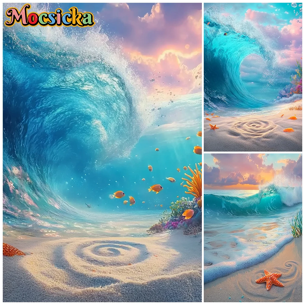 Mocsicka Fotohintergrund mit Meereswellen, Sommer, Strand, Kindergeburtstag, Porträt, Fotohintergrund, Stoffdekorationen, Wandteppich