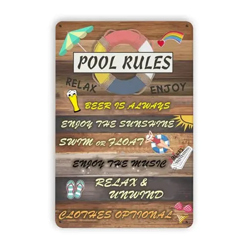 Funny Pool Rules Tin Sign Wall Decor, Vacation Relax And Enjoy Sign 11.8x7.9 Inch Personal Swimming Pool Rules Tin Sign For Home