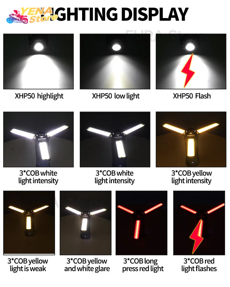 Lumière extérieure pliante d'urgence de camping 20W et lampe de travail sur trépied, lumière d'inspection magnétique LED, pièces automobiles