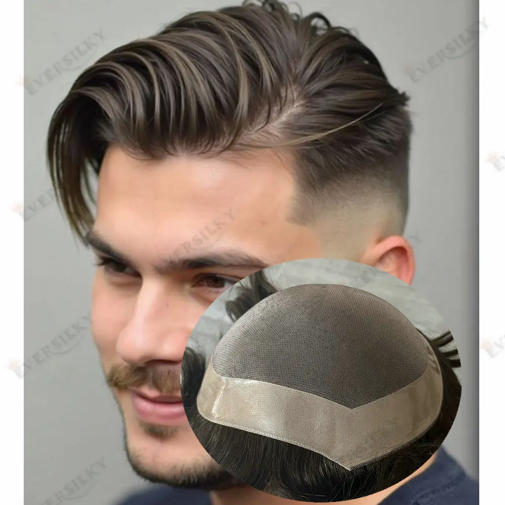 

Мужской парик-накладка светло-коричневого блонд-оттенка с прочной моно-основой NPU, с естественной линией роста волос, из европейских человеческих волос, сверхпрочный, имитирующий натуральные волосы.