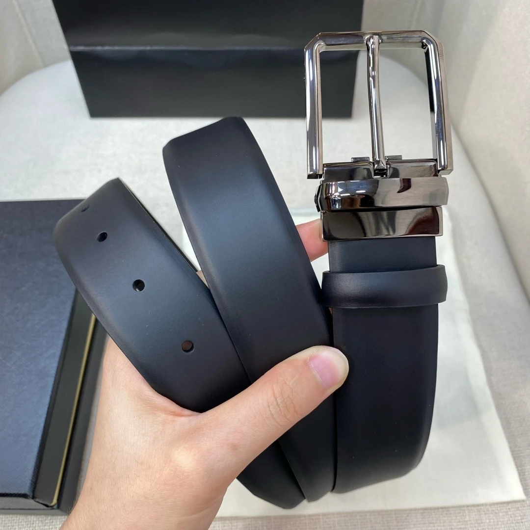 Holiday Gift Luxury Men's Rotatable Square Pin Buckle Reversible Dual‑Sided Smooth Leather Belt Business Casual Waist Strap