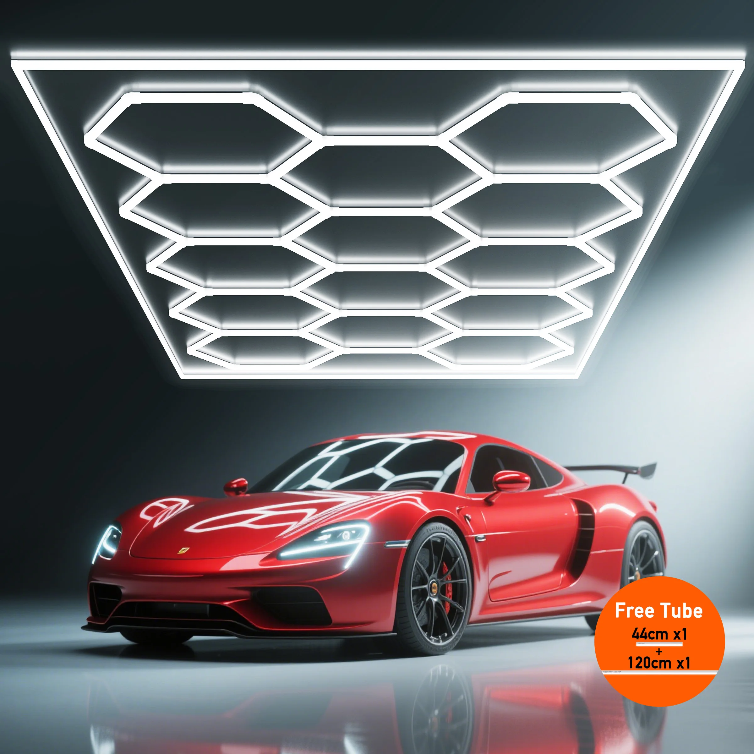 Hexagon LED Garage Light 700W 80000LM, Honeycomb Ceiling Light with Frame, LED Hexagonal Lighting for Car Detailing, Auto Repair Shop, Workshop, Showroom, Gym and Barbershop