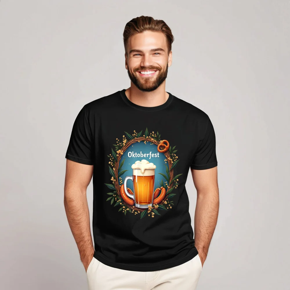 Classic Mens T-Shirt Oktoberfest 2024 Beer Stein Pretzel Outdoor Tops Tees 100% Cotton Short Sleeve Geek Tee-Shirts O Neck