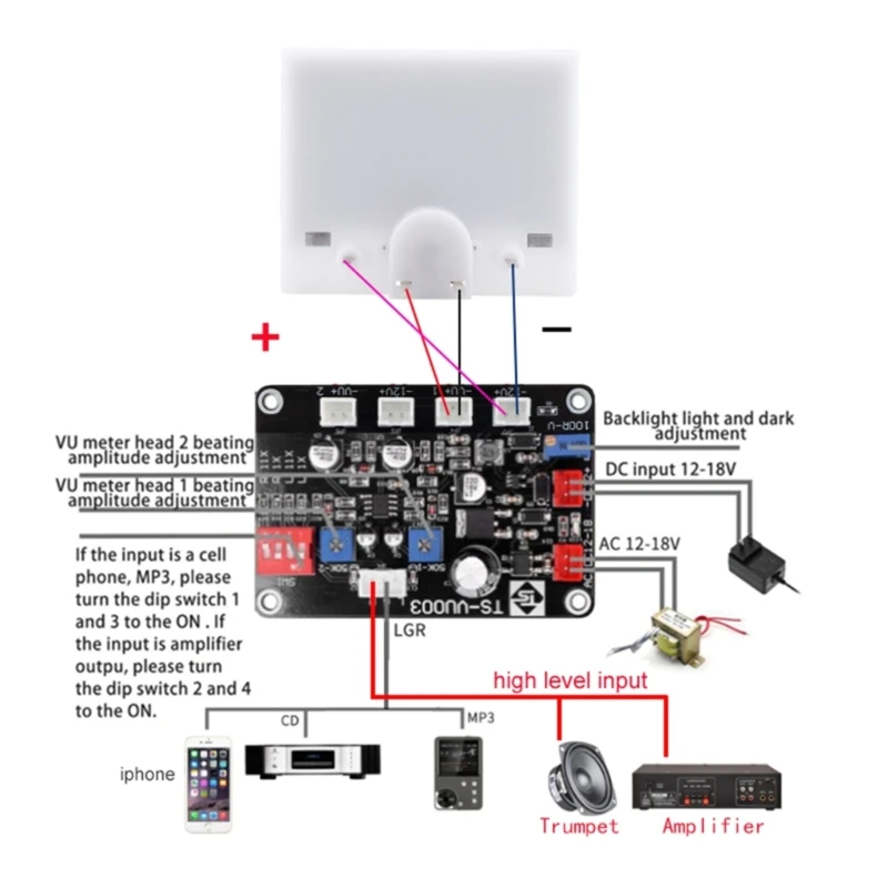 Square Box VU Meter Backlit Level Header Testing Tool VU Meter Equipment Tool Level Header for DIY