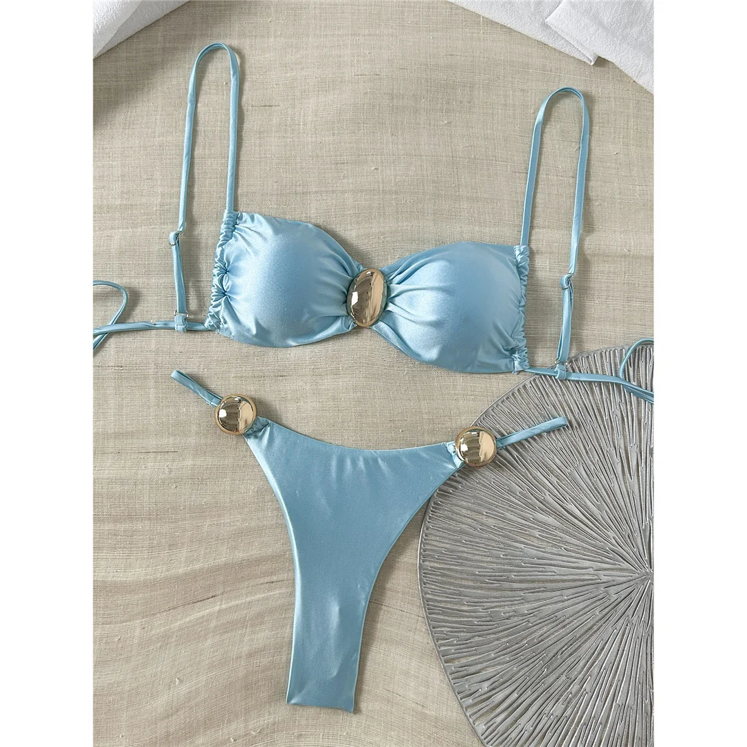 Sexy Bikini mit Metallringen, Damen-Badebekleidung, zweiteiliges Bikini-Set, hoch geschnittene Beine, gepolsterter Badeanzug, Badebekleidung, Modell V8311. – Detail 21