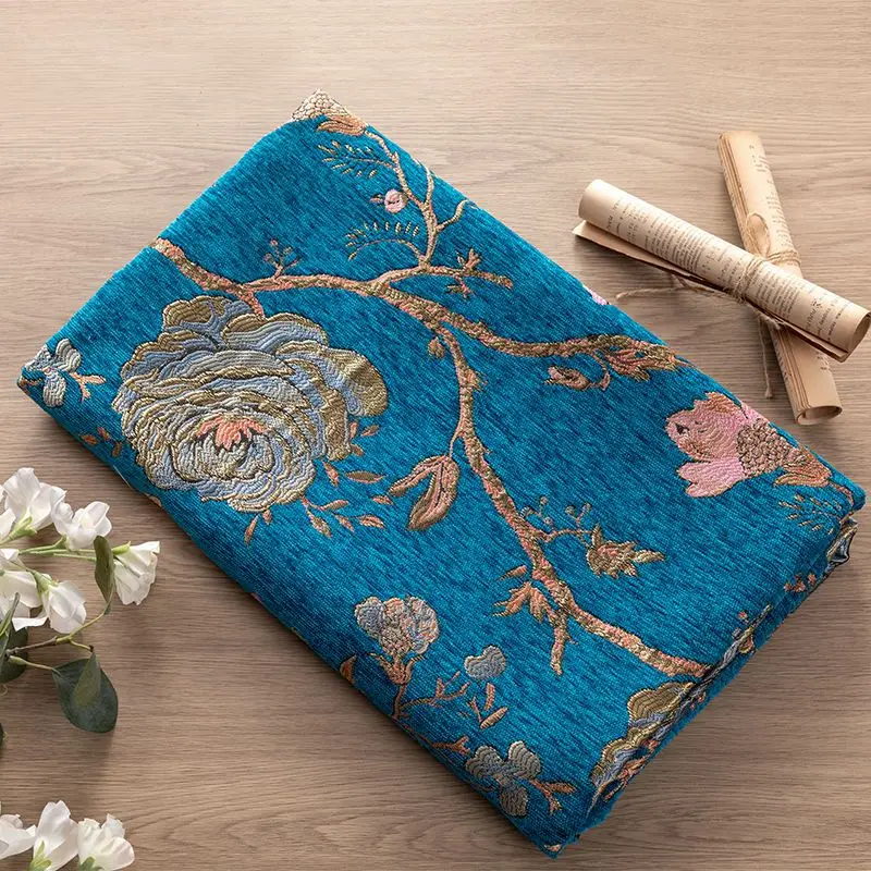 النمط الأوروبي الشنيل النسيج الجاكار زهرة بالمتر ل مفرش المائدة الستار أريكة غطاء الوسادة Diy بها بنفسك الخياطة القماش سميكة الأحمر