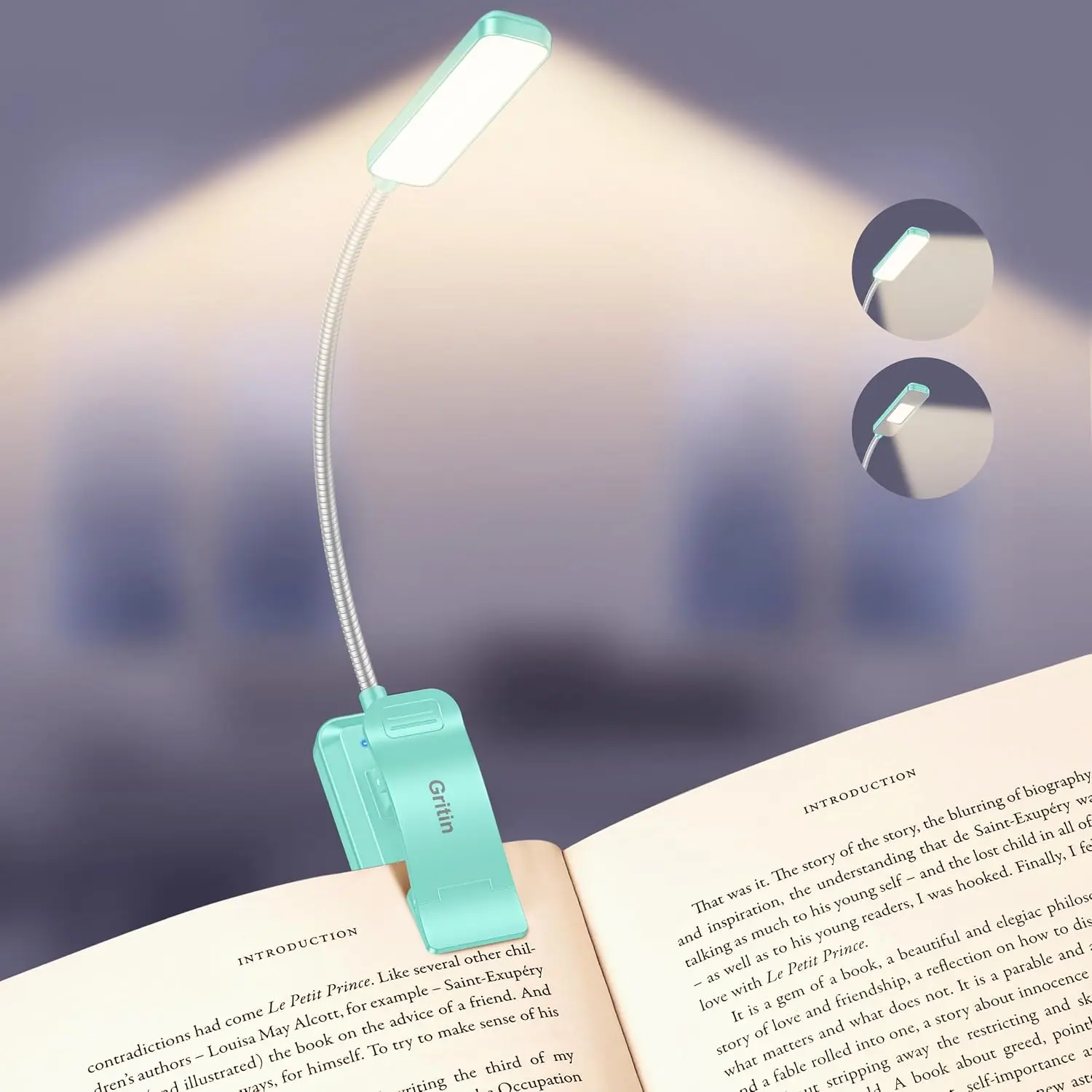 2026 Gen 2 Book Light for Reading - 30 Eye-Caring Full Spectrum LED, 5 Colors & 5 Brightness, Adjustable Wide/Narrow Beam, Upgrade 1500mAh Long-Lasting Clip on Light for Book Lovers - Blue