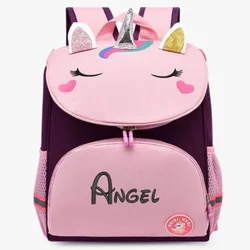 Unicórnio bordado escola mochila para meninas, jardim de infância Bookbag, nome personalizado, pré-escolar, jardim de infância, criança