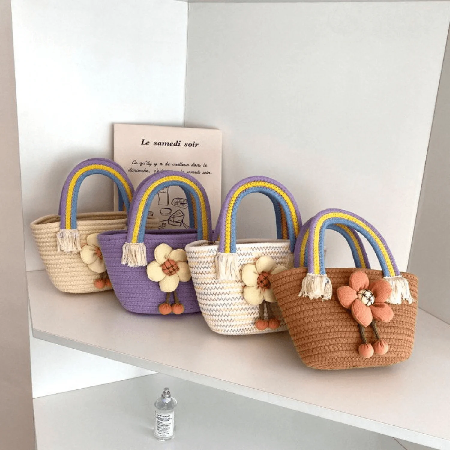 Flower Decor Woven Tote Bag - Women's Casual Handbag & Bucket Purse