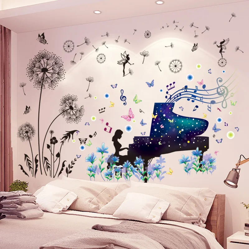 

Dandelions Flowers Wall Stickers DIY Girl Piano Wall Decals for Living Room Kids Bedroom Kindergarten Nursery Home Decoration