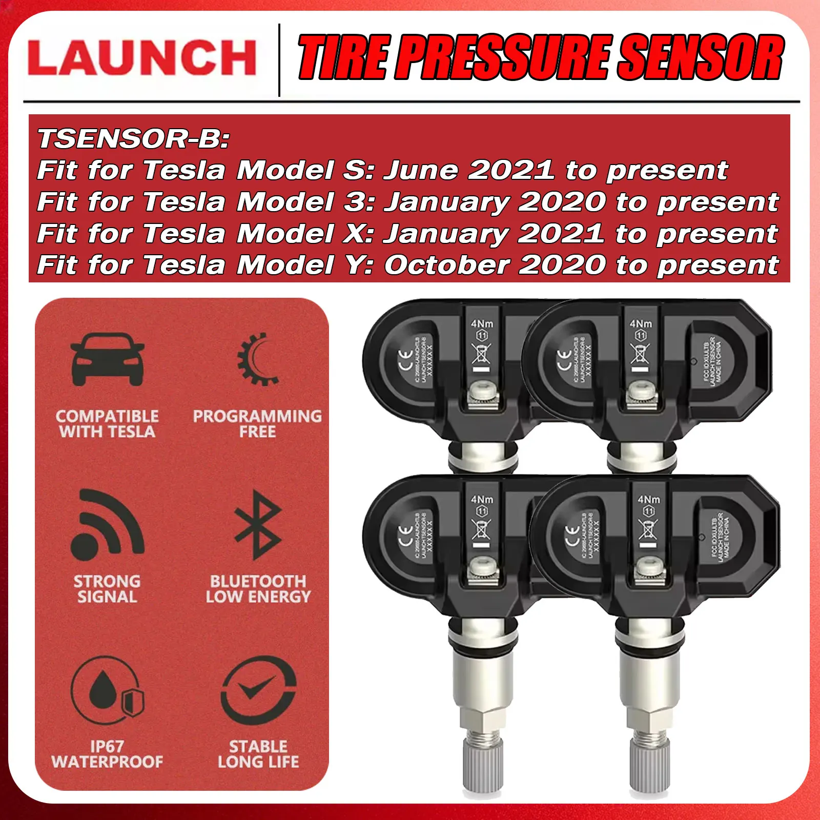 

LAUNCH TSENSOR-B TPMS Sensor for Tesla Model 3/Y/S/X Bluetooth 2.4GHz Wireless OE Replacement Tire Pressure Sensor For Tesla