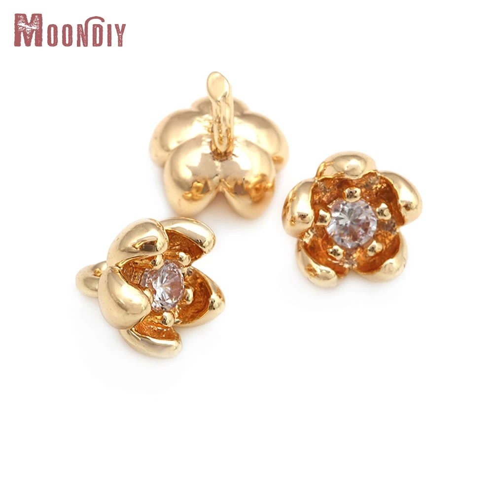 

10PCS 18K Gold Color Brass Zircon Flower Charms Pendants High Quality Necklace Earrings Diy Accessories
