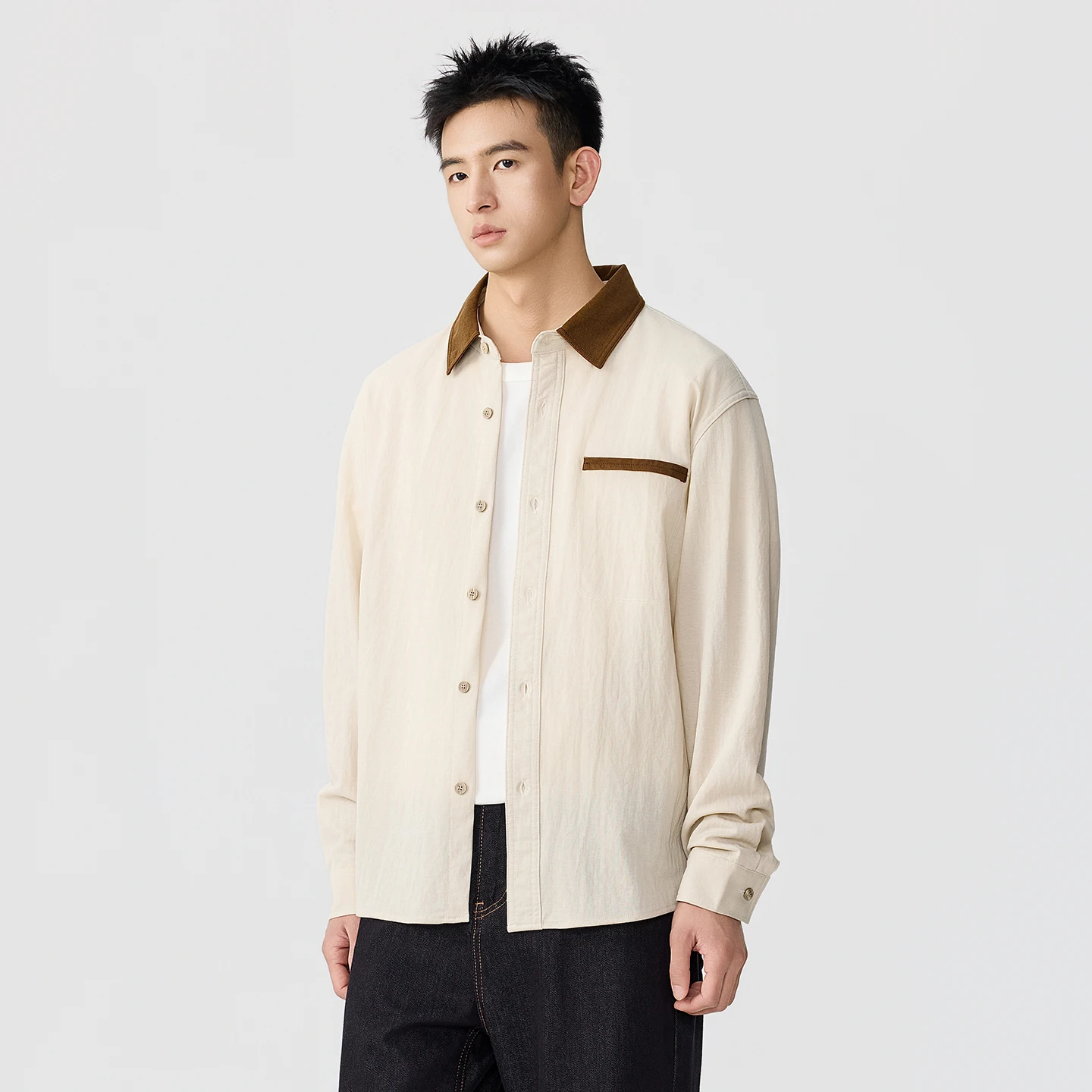 Men's Spring New Splice Fashion Loose Casual Vintage Long Sleeve Commute Shirt Cityboy Oversize Shirts Male Autumn Clothes Tops