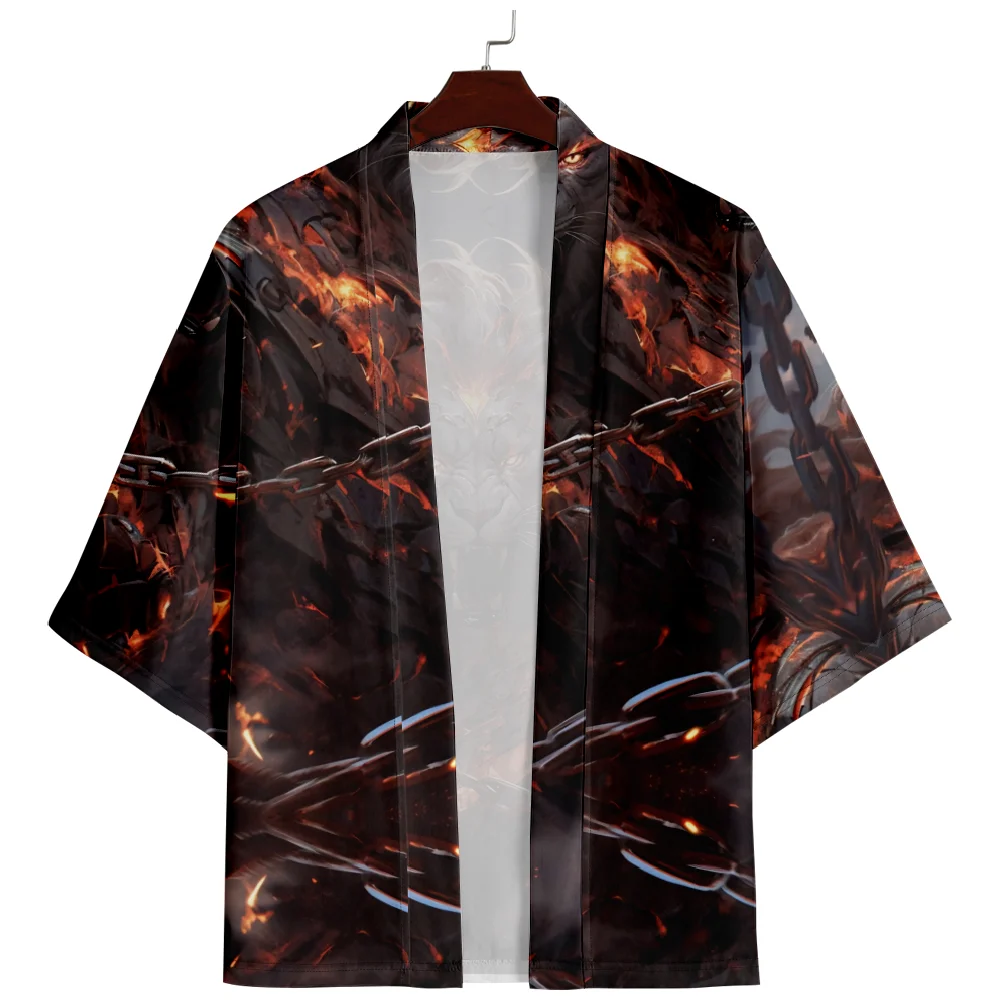 

Anime Lion Print Samurai Shirt Chinese Style Traditional Haori Kimono Women Men Asian Streetwear Cardigan Yukata Cosplay