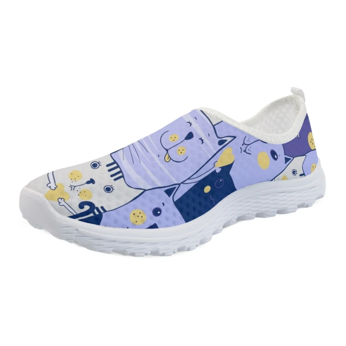 Kawaii Cat Cartoon Print Ladies Spring Summer Sneakers Dirt Resistant Round Toe Mesh Shock Absorbing Women Shoe Travel  Footwear