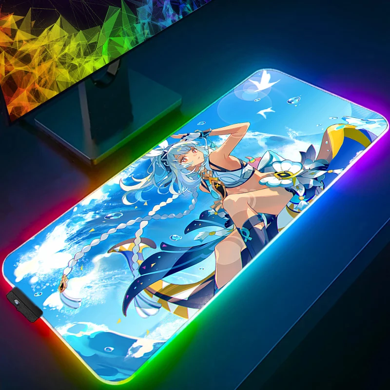 LED マウスパッドゲームアクセサリー RGB コンピュータゲーマーかわいいキーボードパッド原神インパクトムアラニデスクマウスマットアニメガールマウスパッド