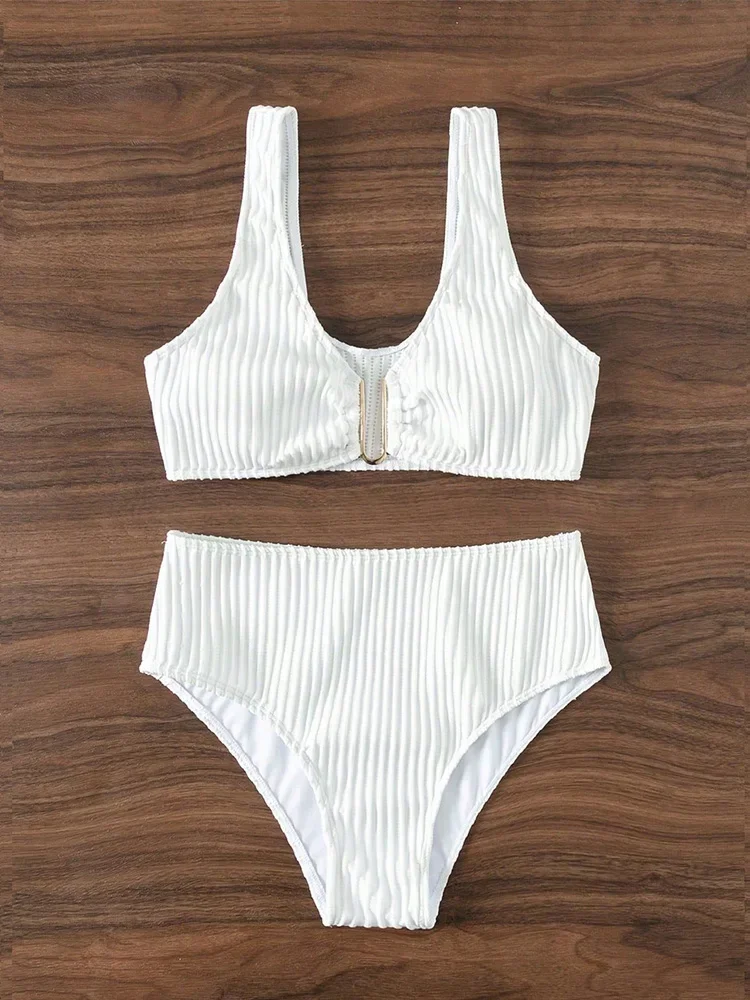 

Sexy Solid High Waist Bikinis 2 Piece Set Women Split Swimsuit Backless Beach Style Bikinis 2025 New Summer Swimwear Bikinis Set