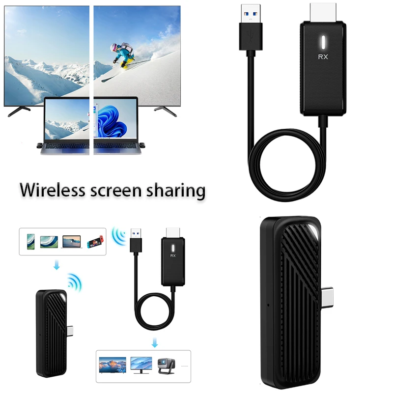 Transmisor receptor HD inalámbrico para compartir pantalla, receptor de espejo, cambiador de pantalla 1080P, receptor extensor de 50m para PC y TV